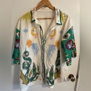 Days of Heaven Roschic Linen Blend Set Unique Print Shorts Shirt